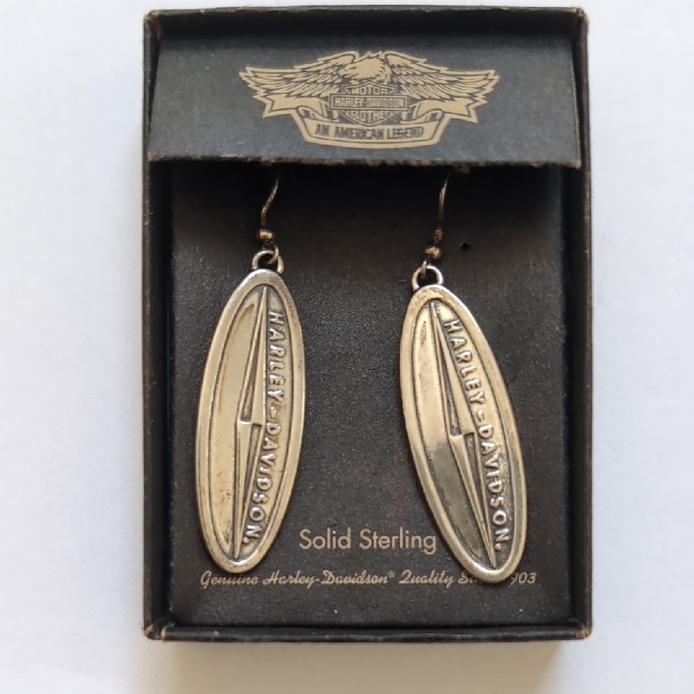 Harley-Davidson Sterling Silver Oval Earrings Vintage